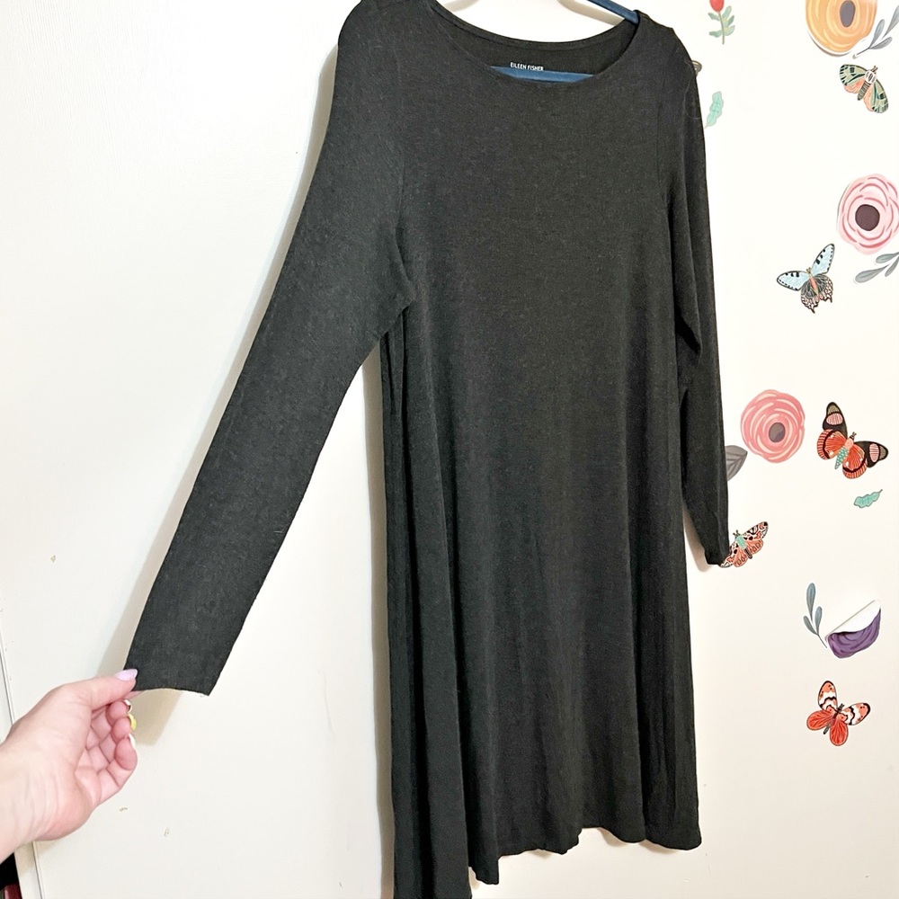 Eileen Fisher Charcoal Long Sleeve Dress M - Picture 2 of 8